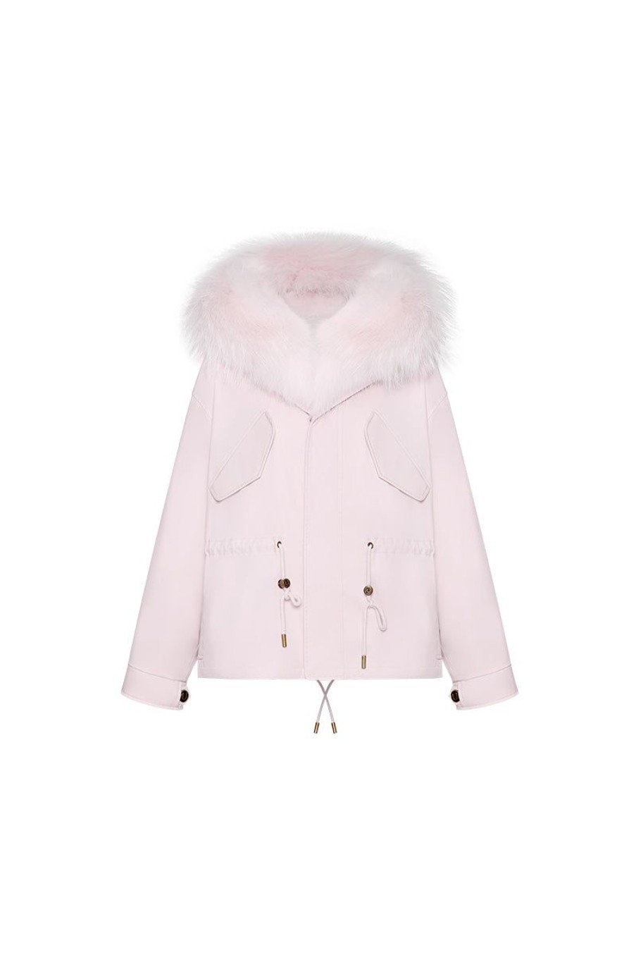 OZLANA Classic & Designer Parkas | Pinkshort Oversize Parka+Pink Rabbit Fur/Raccoon Fur