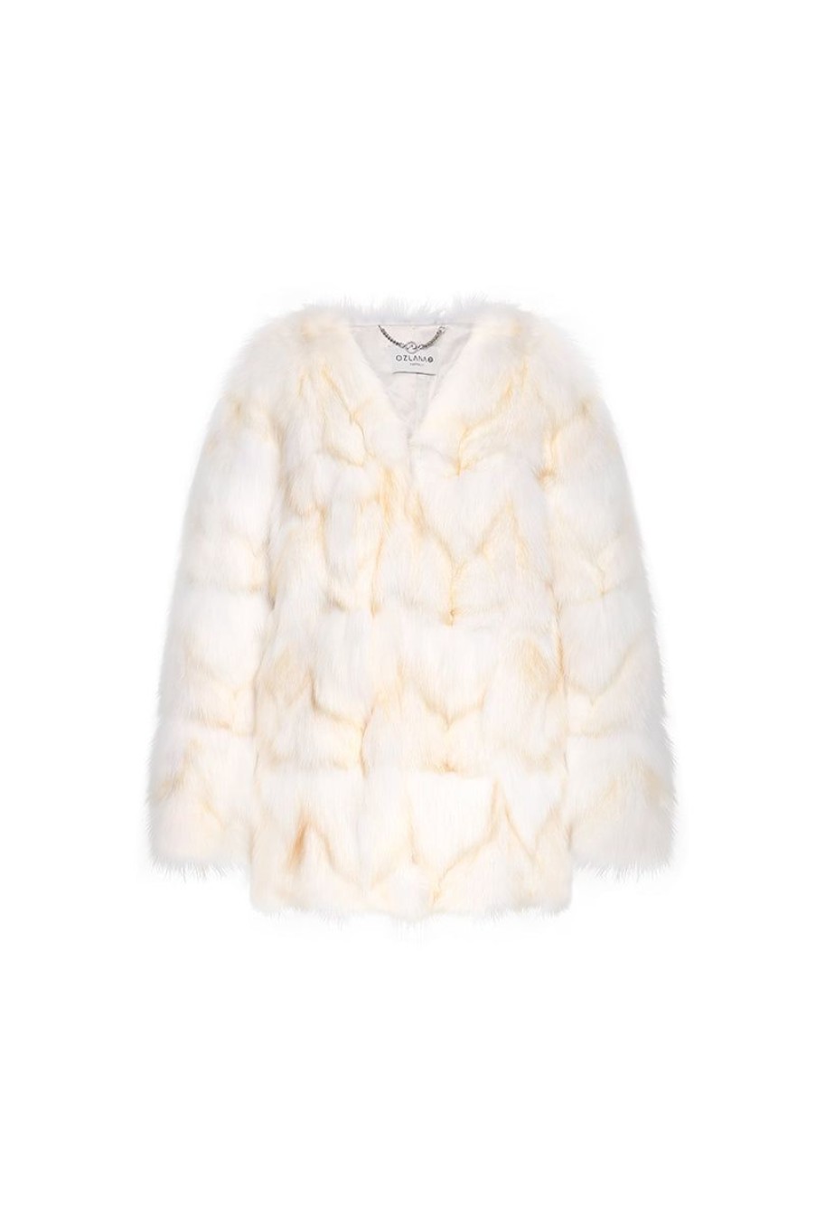 OZLANA Full Fur Jackets | Classic Round Neck Longline Fox Fur Jacket (White)