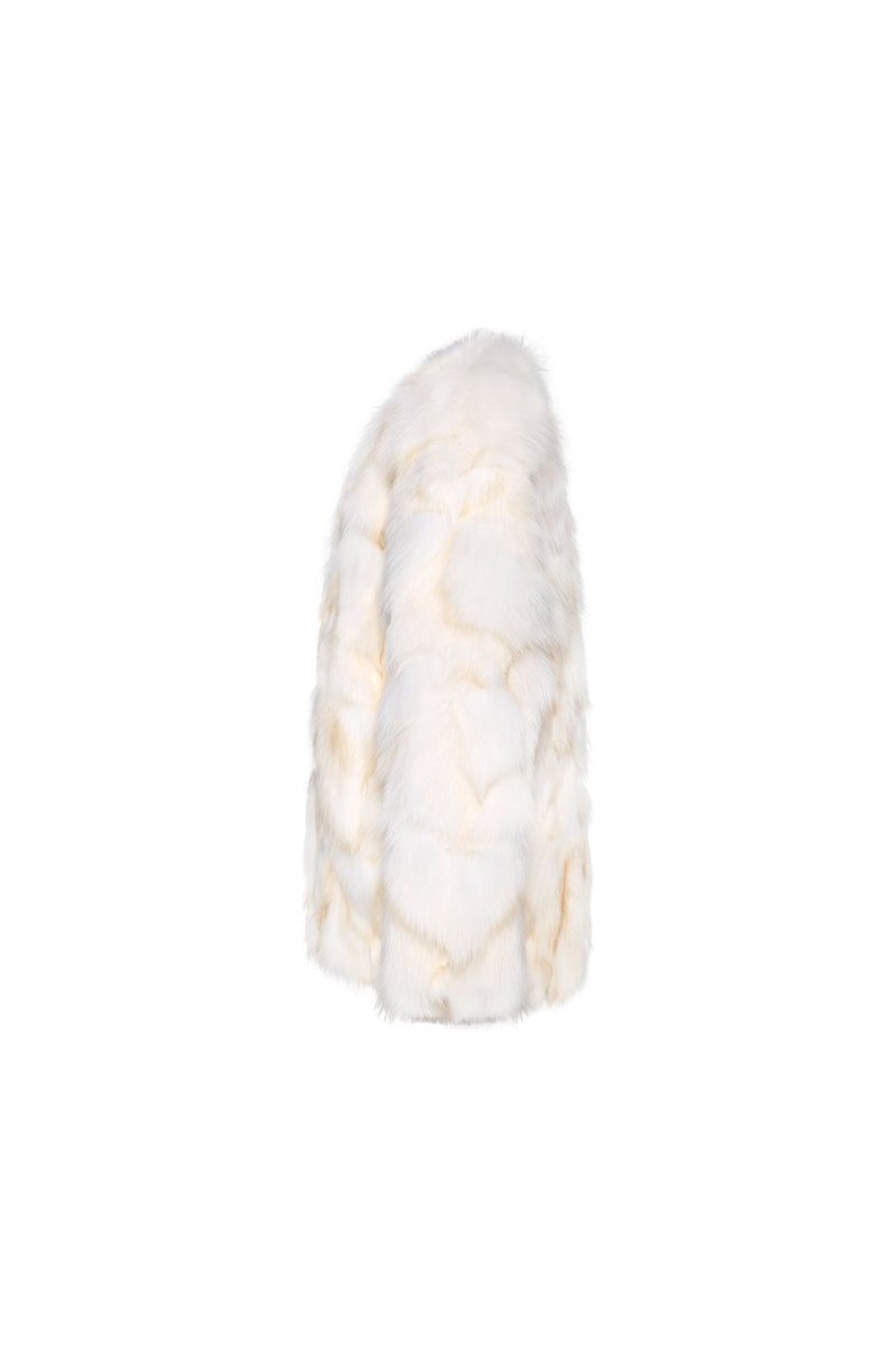 OZLANA Full Fur Jackets | Classic Round Neck Longline Fox Fur Jacket (White)