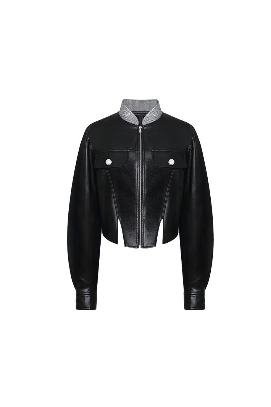 OZLANA Ozln | Ozln Deconstructed Eco Leather Blazer(Black)