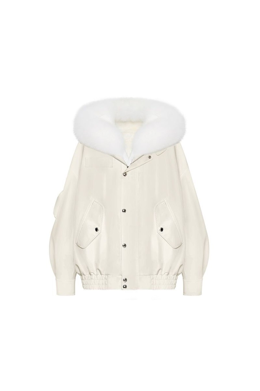 OZLANA Classic & Designer Parkas | Cream White Bomber Parka