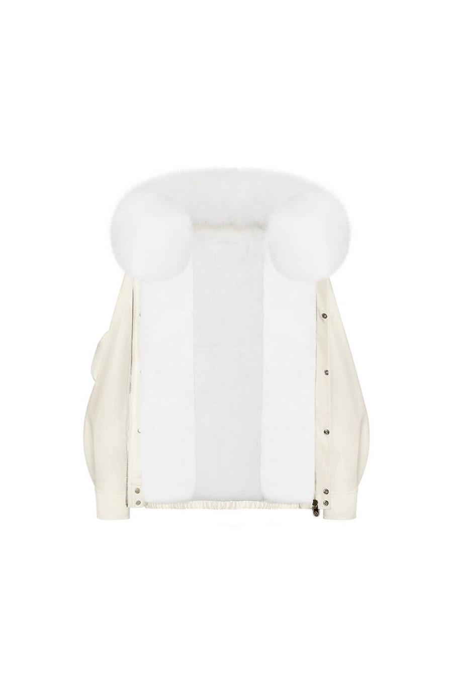 OZLANA Classic & Designer Parkas | Cream White Bomber Parka