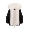 OZLANA Classic & Designer Parkas | Black Oversize Parka+Cream White Rabbit Fur/Raccoon Fur