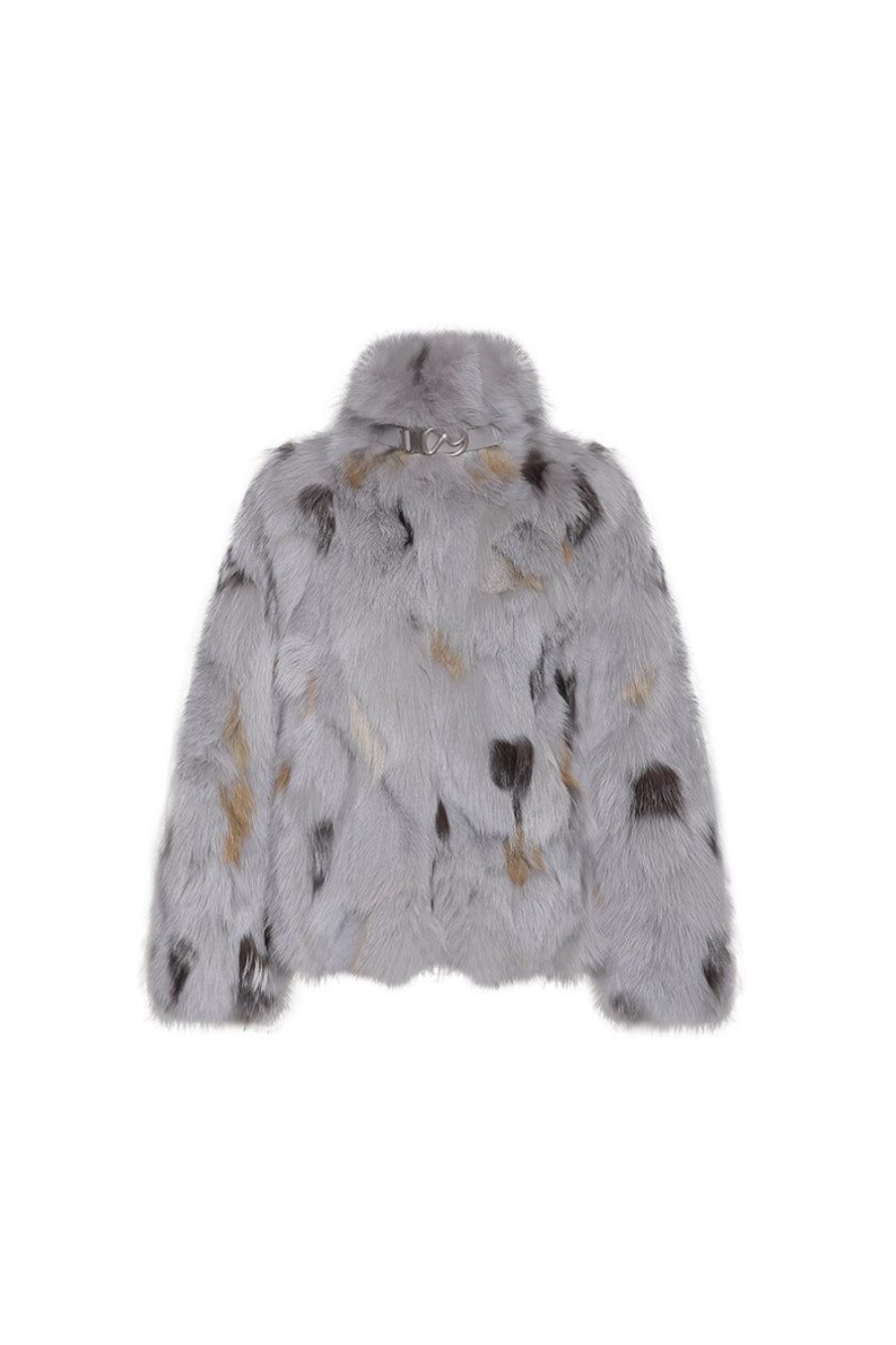 OZLANA Omniverse: Milan Runway Collection | Ochre Buckle Collar Fox Fur Jacket (Grey)