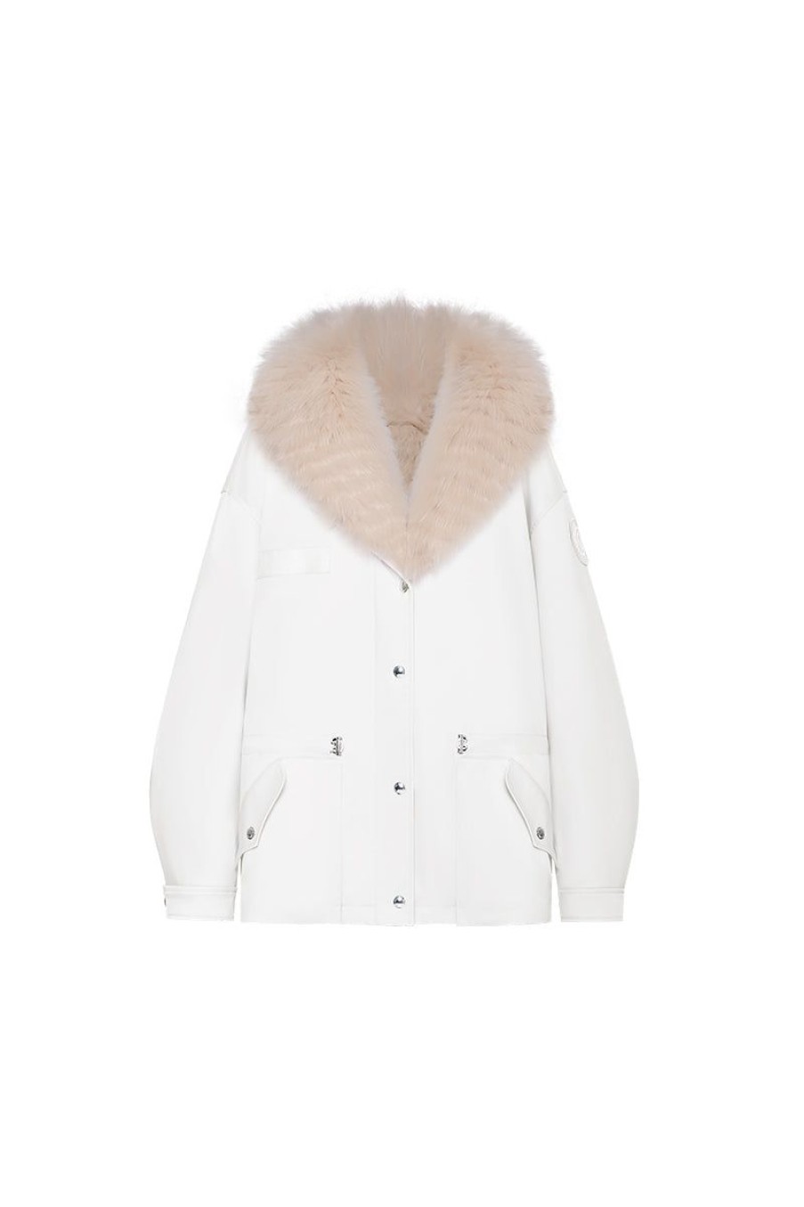 OZLANA Classic & Designer Parkas | White Transform Parka + Cream Fur Coat