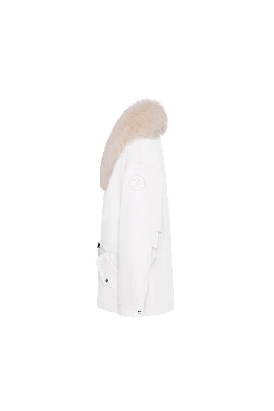 OZLANA Classic & Designer Parkas | White Transform Parka + Cream Fur Coat