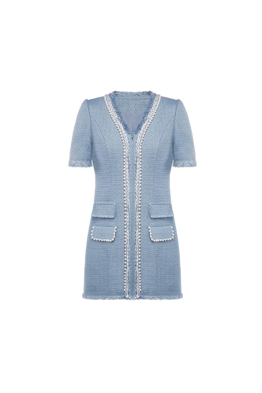 OZLANA Tweeds | Veil Of Water Shift Mini Dress(Blue)