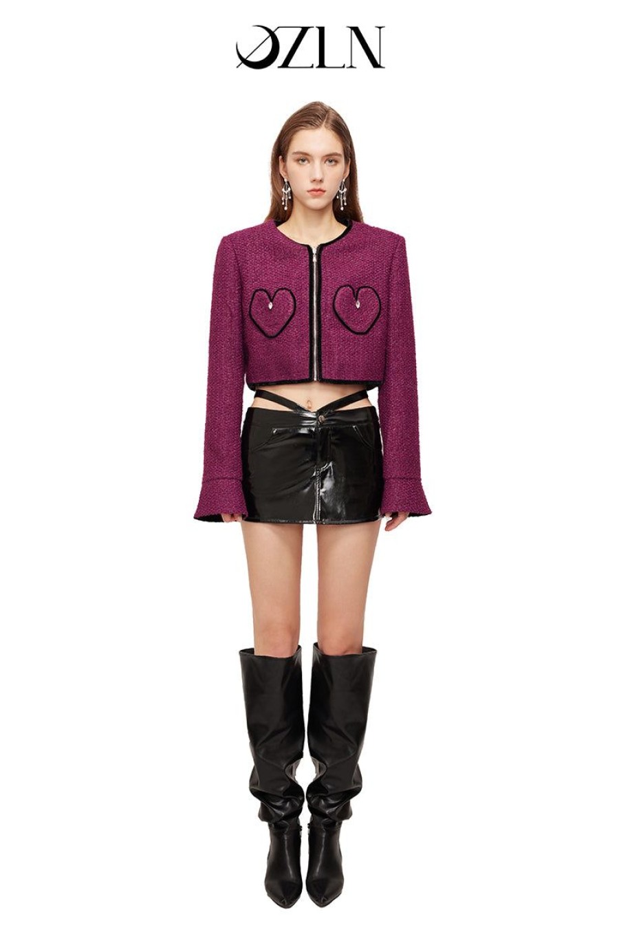 OZLANA Tweeds | Ozln Heart Pocket Glitz Tweed Blazer(Purple+Black)