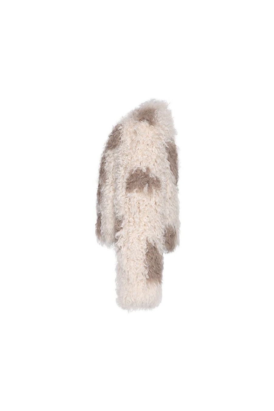 OZLANA Full Fur Jackets | Bubble Round Neck Shearling Wool Jacket (Apricot)