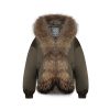 OZLANA Down Puffer Jackets | Croissant Racoon Fur Hooded Downjacket(Olive-Green)