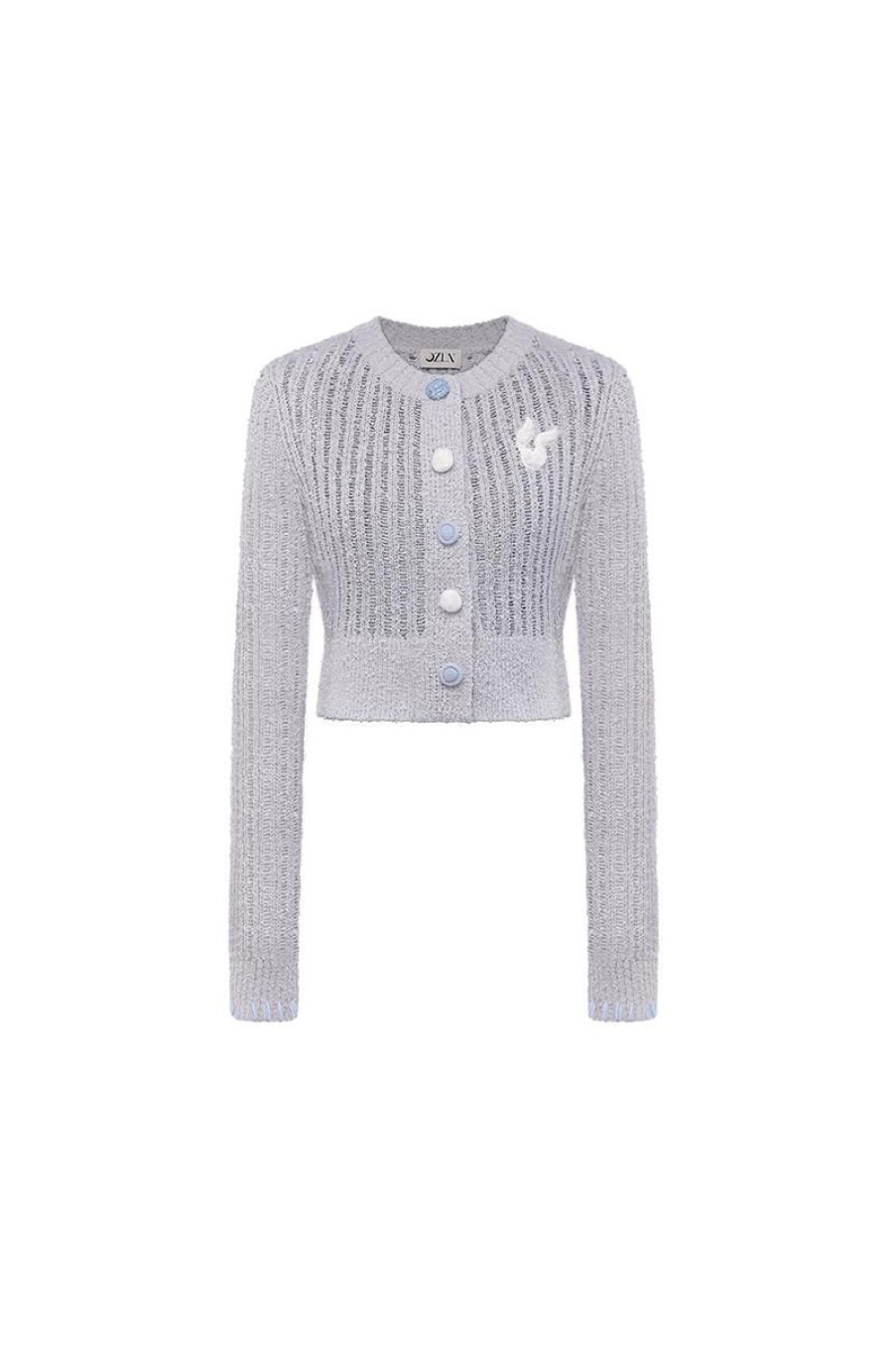 OZLANA Tops | Contrast Button Knitted Cardigan (Grey)