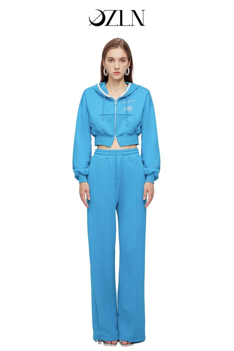 OZLANA Ozln | Ozln Rhinestone Hoodie Sweat Suit Set(Electric Blue)