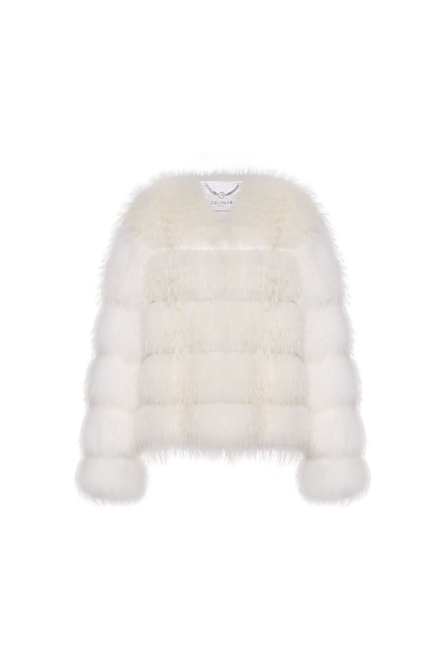 OZLANA Full Fur Jackets | Cloud Bubble Duotone Lapel Fox Fur Jacket (White)