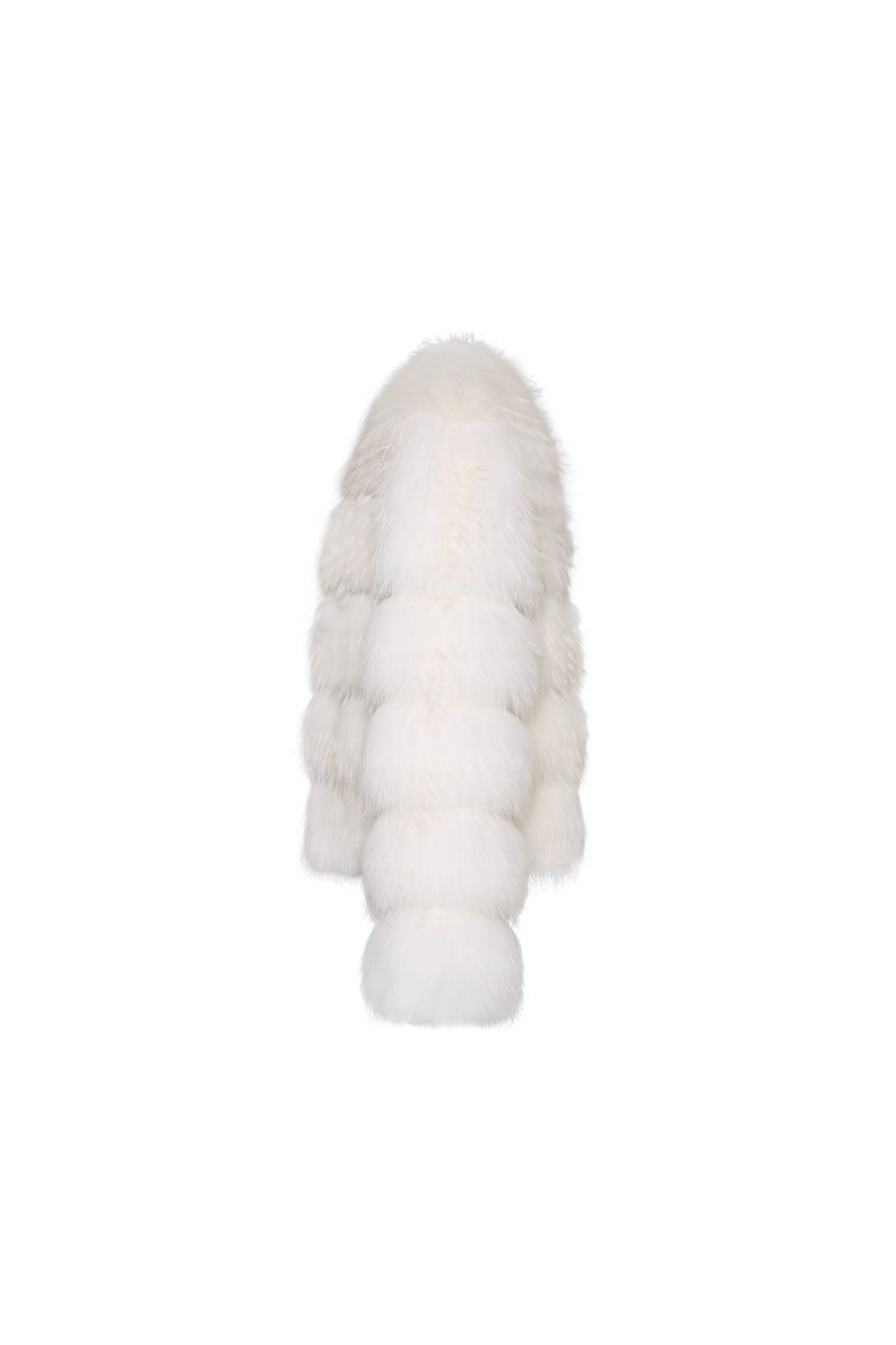 OZLANA Full Fur Jackets | Cloud Bubble Duotone Lapel Fox Fur Jacket (White)