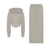 OZLANA Matching Sets | Ozln Heart Rose Hoodie Sweat Suit Maxi Skirt Set(Grey)