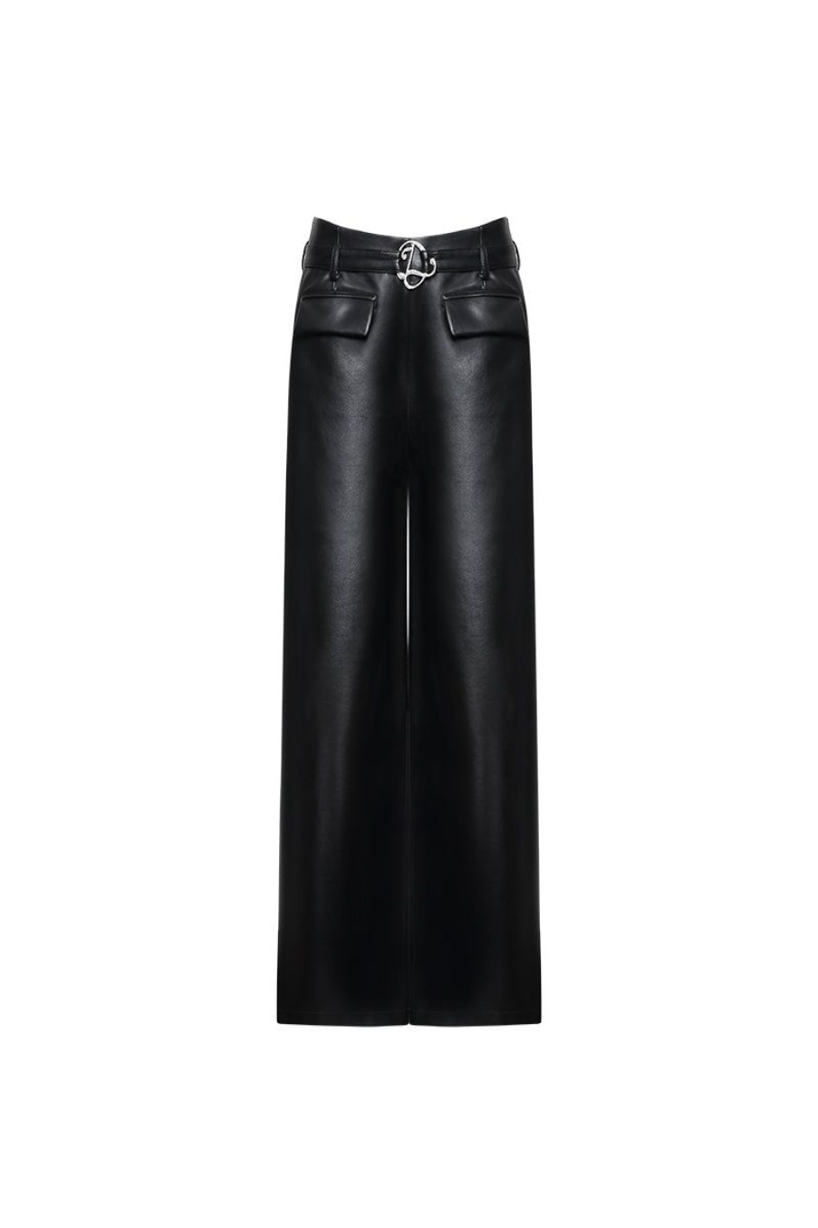 OZLANA Bottoms | Ozln Eco Leather Oversized Wide Leg Pant(Black)