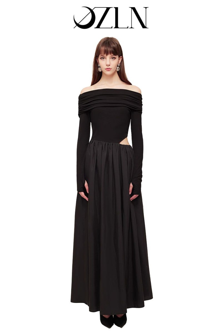 OZLANA Dresses & Sets | Ozln Slant Off Shoulder Maxi Dress(Black)