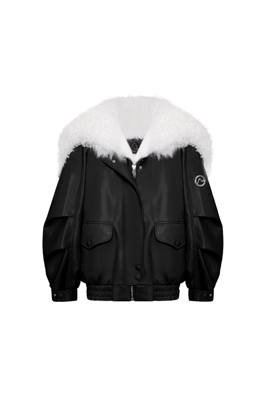 OZLANA Classic & Designer Parkas | Black Faux Leather Parka