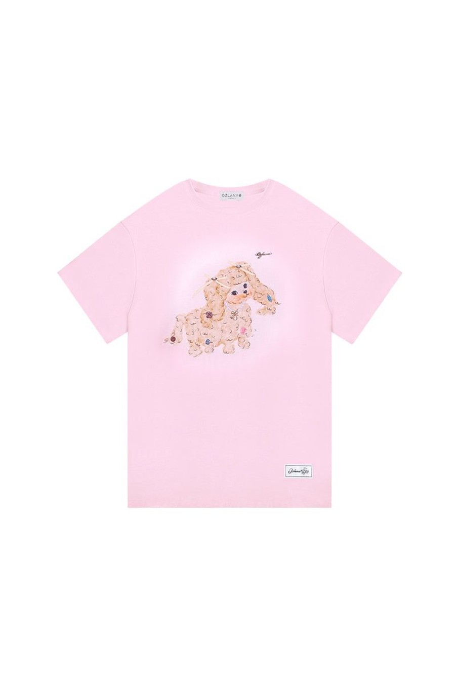 OZLANA Tops | Oversized Pet Graphic T-Shirt(Pink)