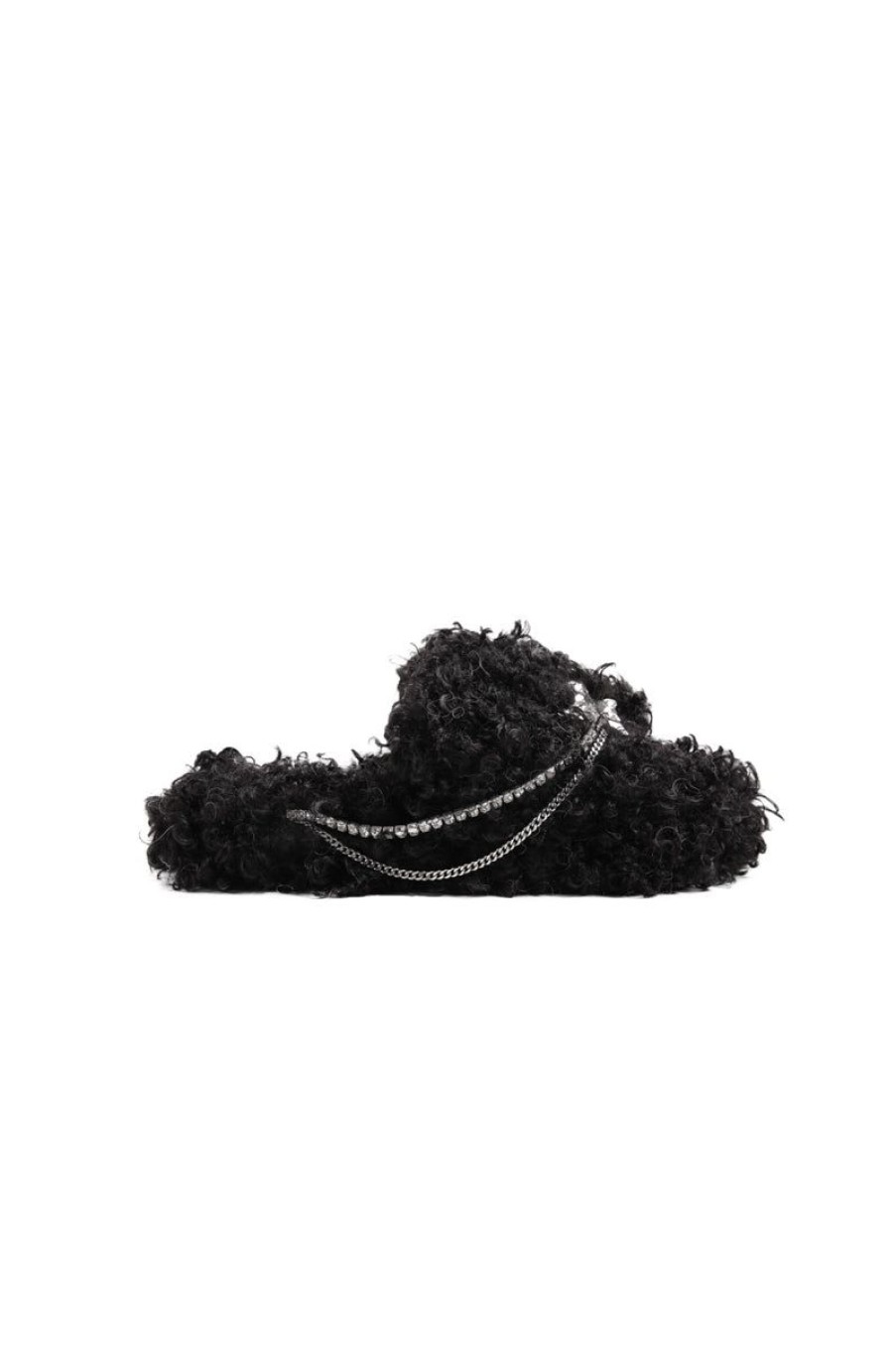 OZLANA Shoes | Shiny Crystal Butterflyfaux Fur Slippers(Black)