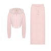 OZLANA Tops | Ozln Heart Rose Hoodie Sweat Suit Maxi Skirt Set(Pink)