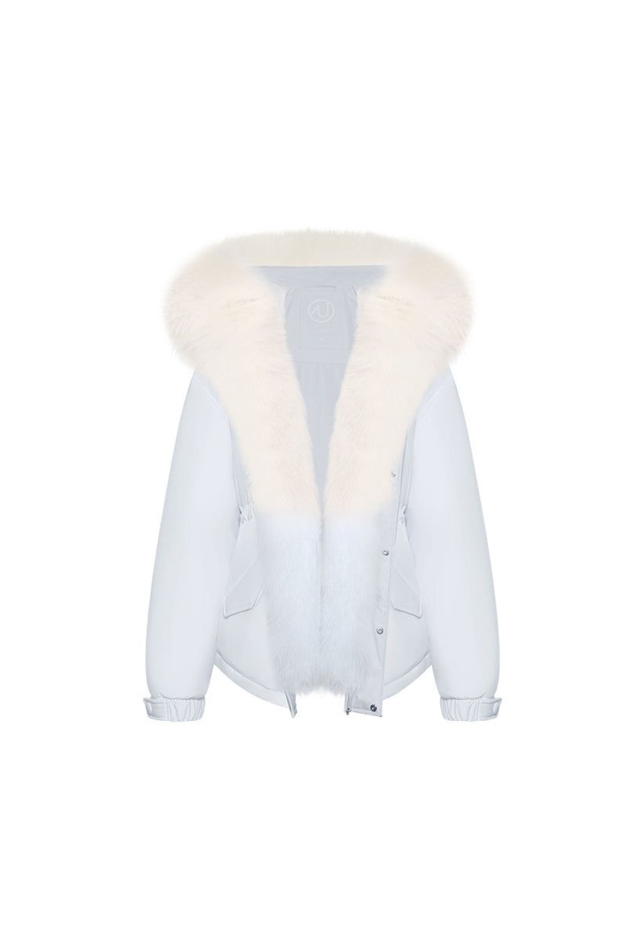 OZLANA Down Puffer Jackets | Omni Fox Fur Gradient Down Parka(Blue)