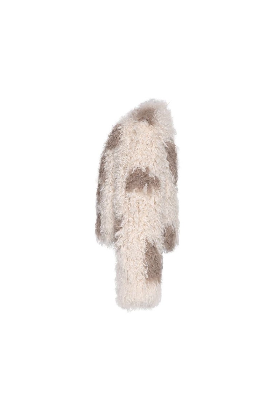 OZLANA Wool Shearling Jackets | Bubble Round Neck Shearling Wool Jacket (Apricot)