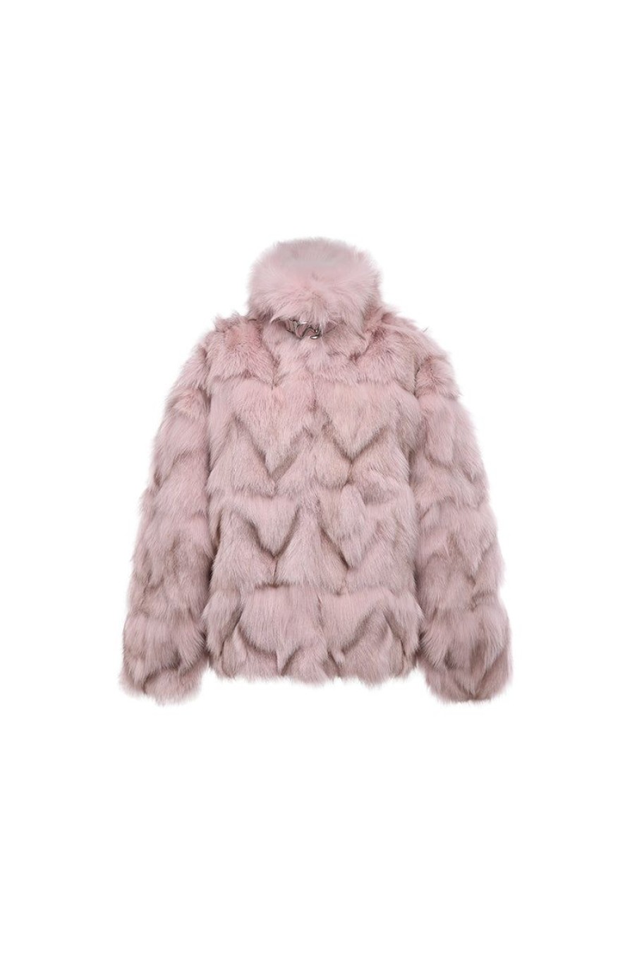 OZLANA Full Fur Jackets | Classic Buckle Collar Fox Fur Jacket (Pink)