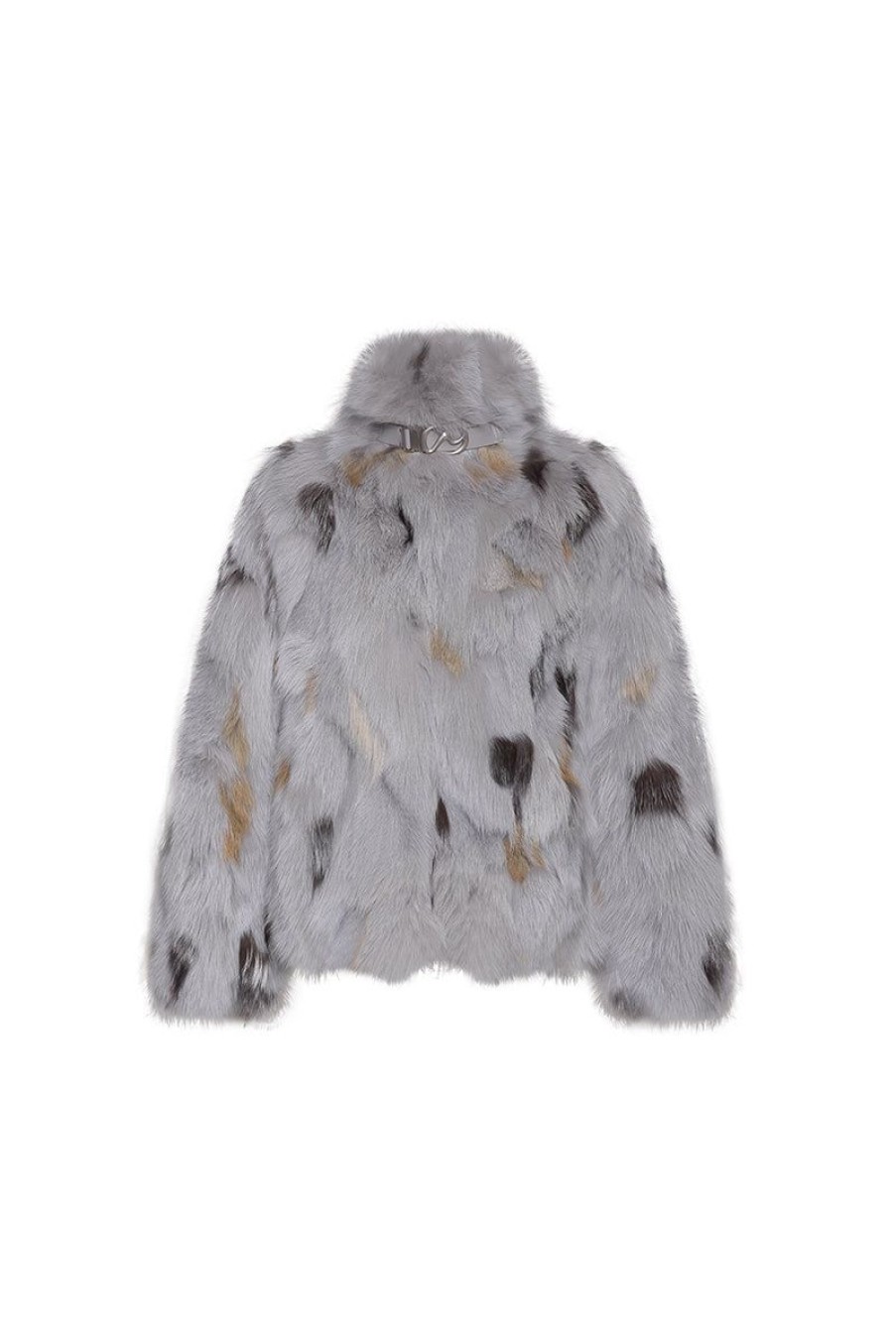 OZLANA Full Fur Jackets | Ochre Buckle Collar Fox Fur Jacket (Grey)