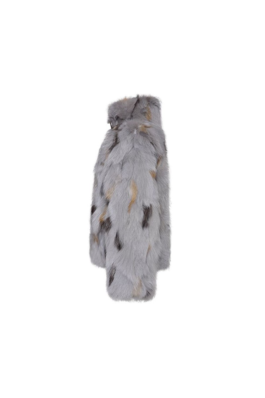 OZLANA Full Fur Jackets | Ochre Buckle Collar Fox Fur Jacket (Grey)