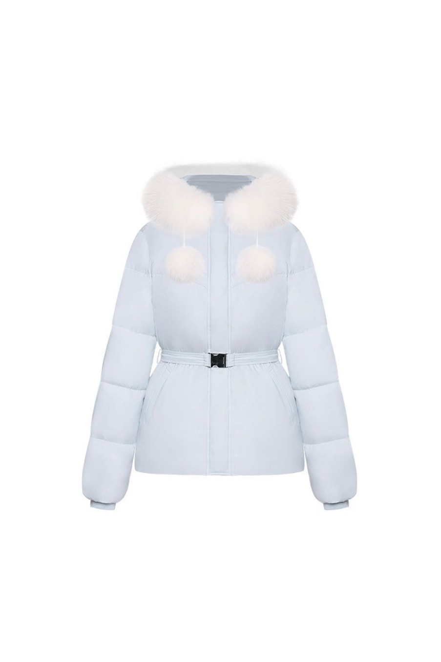 OZLANA Down Puffer Jackets | Pom Pom Fur Collar Down Jacket(Blue)