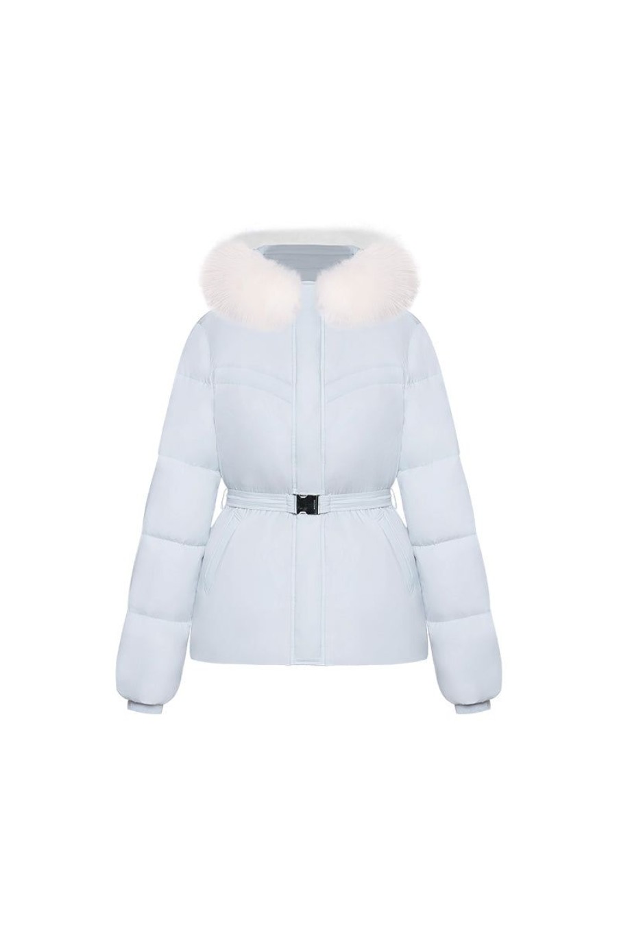 OZLANA Down Puffer Jackets | Pom Pom Fur Collar Down Jacket(Blue)