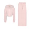 OZLANA Matching Sets | Ozln Heart Rose Hoodie Sweat Suit Maxi Skirt Set(Pink)