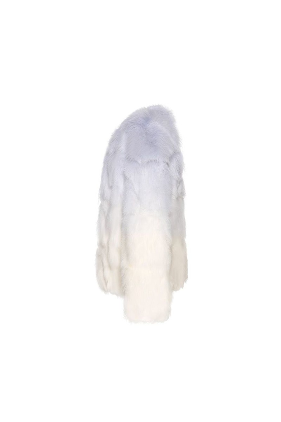 OZLANA Full Fur Jackets | Sunrise Gradient Round Neck Fox Fur Jacket (Blue)