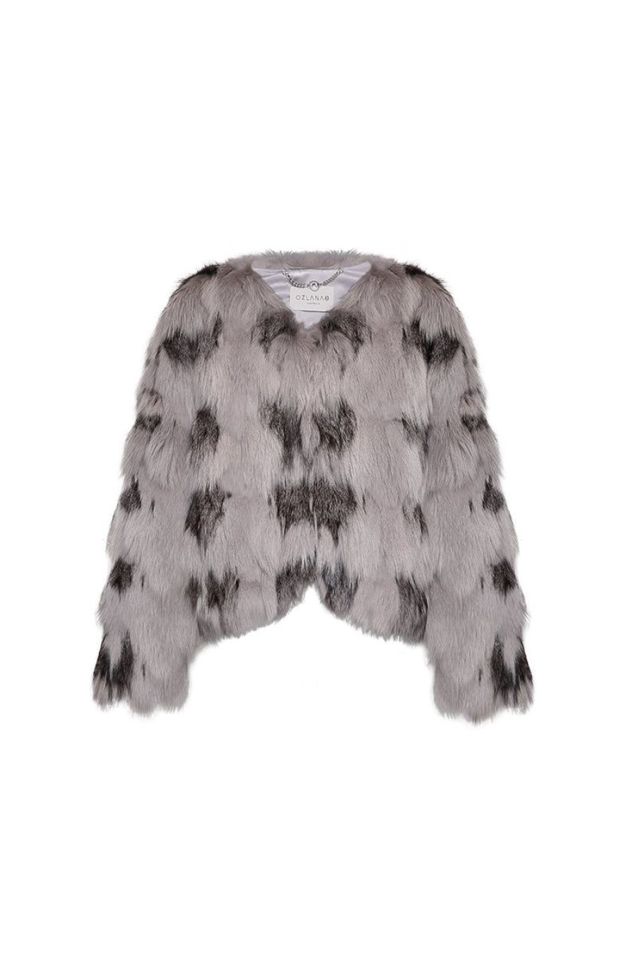 OZLANA Full Fur Jackets | Contrast V Neck Snow Fox Fur Jacket(Grey)