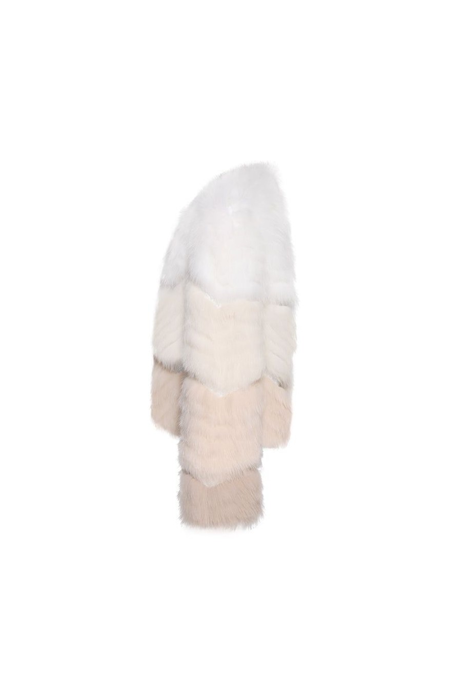 OZLANA Full Fur Jackets | Rippled Gradient Crystal Fringe Fox Fur Jacket(Cream Gradient)