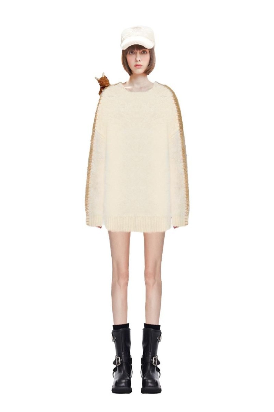 OZLANA Tops | Faerie Dragon Doll Stitched Knit Sweater(Camel)