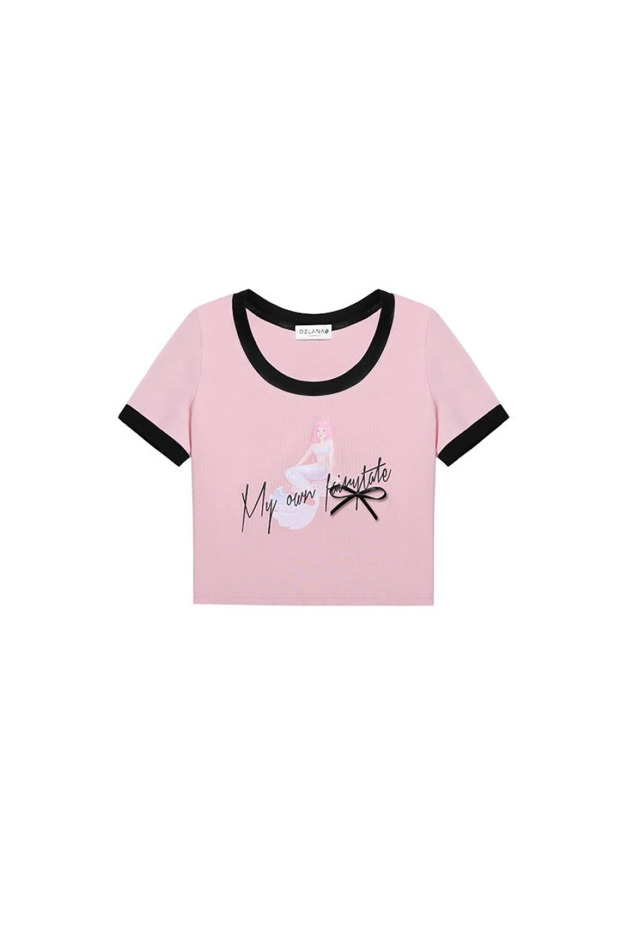 OZLANA Tops | My Own Fairytale Cropped Ringer Tee(Pink)