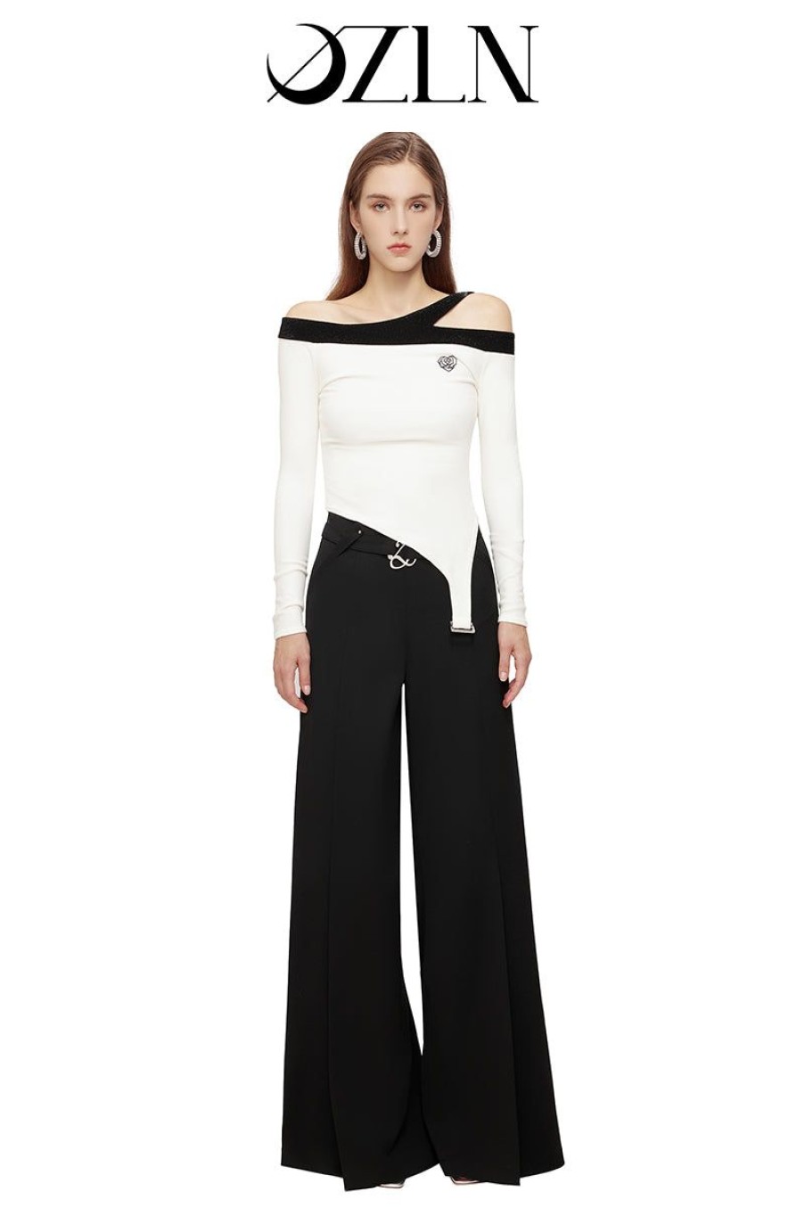 OZLANA Ozln | Ozln Wide Leg Slit Suit Pants(Black)