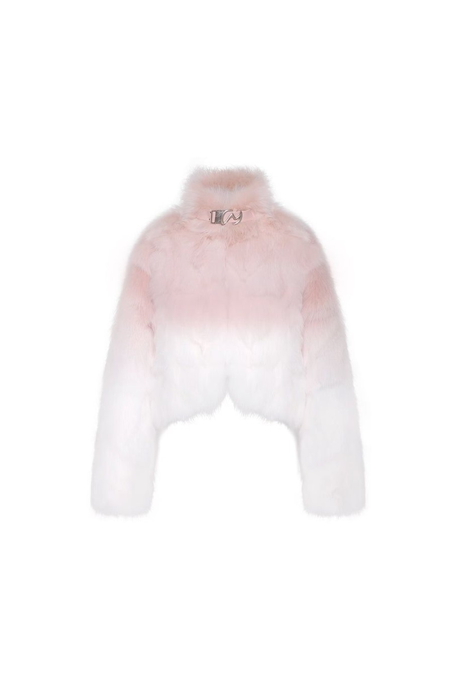 OZLANA Full Fur Jackets | Sunrise Gradient Cropped Buckle Neck Fox Fur Jacket (Pink Gradient)