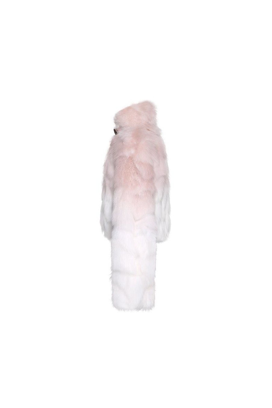 OZLANA Full Fur Jackets | Sunrise Gradient Cropped Buckle Neck Fox Fur Jacket (Pink Gradient)