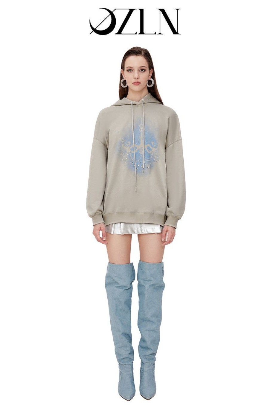 OZLANA Ozln | Ozln Silhouette Chandelier Oversized Hoodie (Grey)