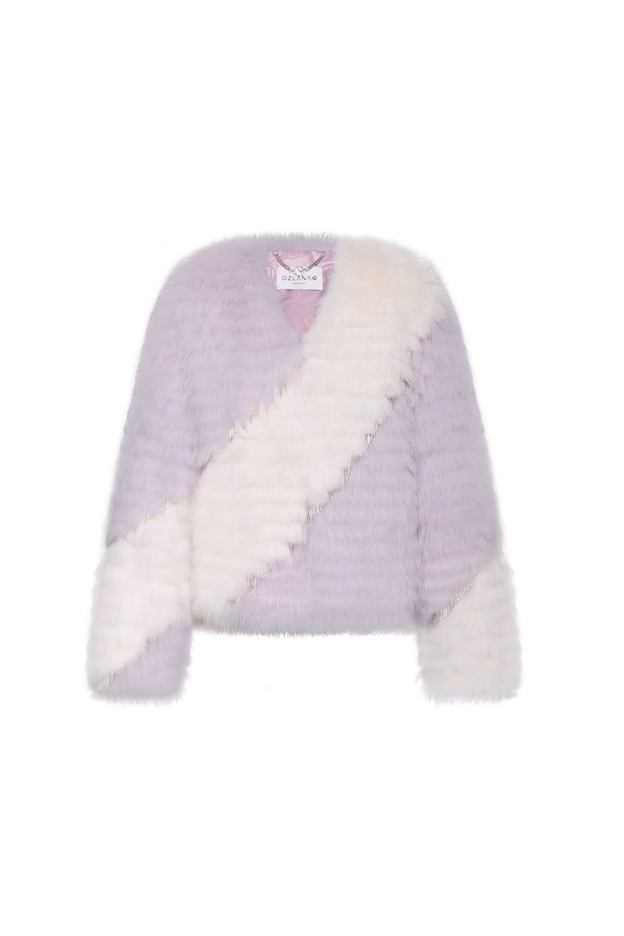 OZLANA Full Fur Jackets | Chandelier Crystal Fringe Fox Fur Jacket (Purple)