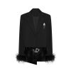 OZLANA Tops | Ozln Faux Leather Splice Blazer Combo( Black)