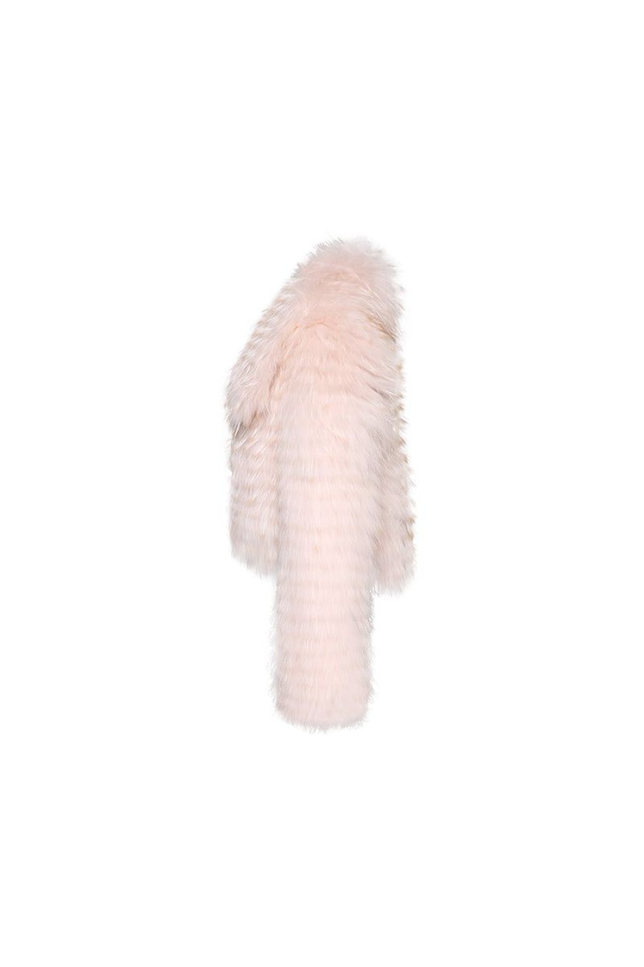 OZLANA Full Fur Jackets | Wide Lapel Crop Raccoon Fur Jacket(Pink)