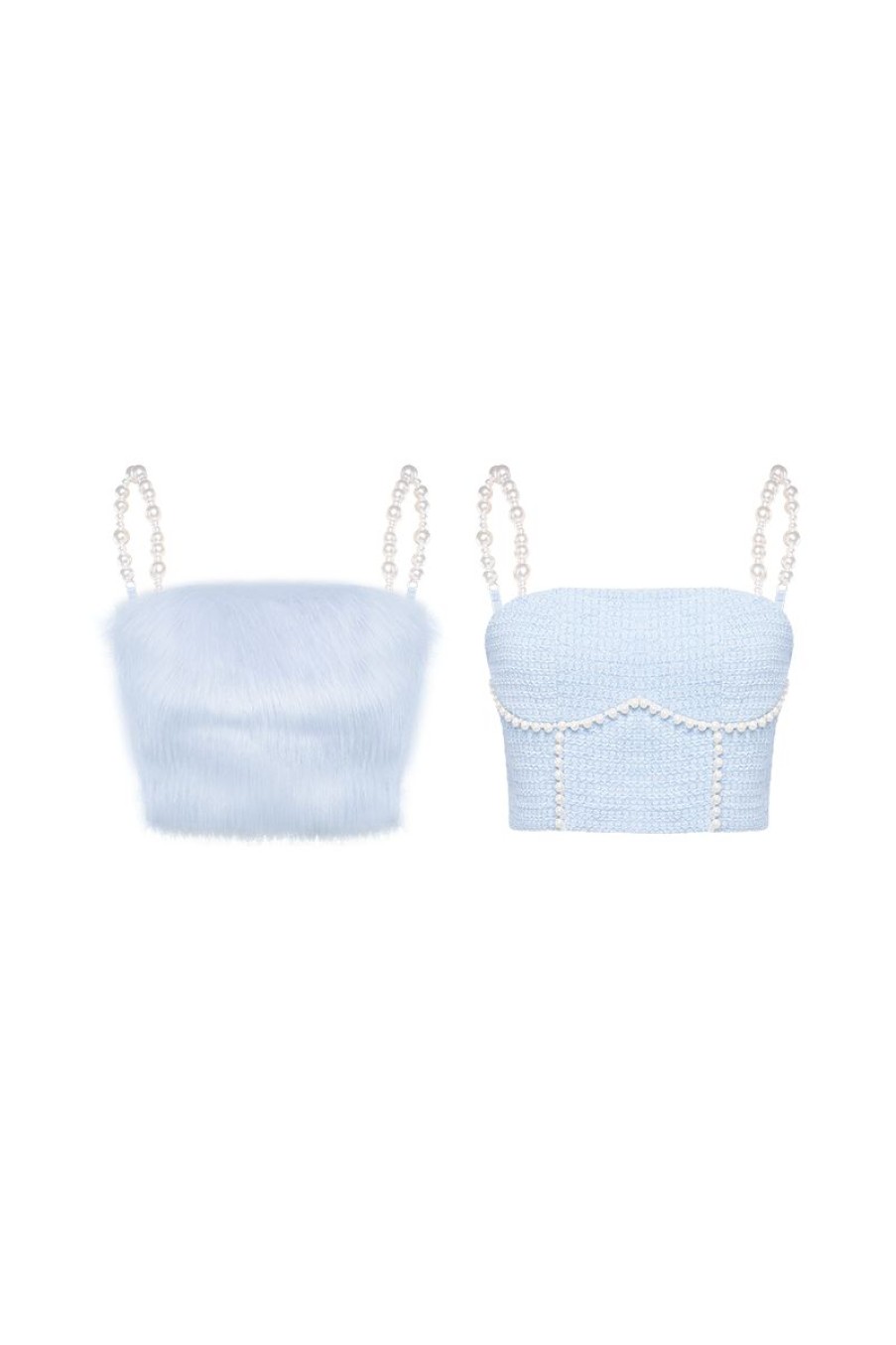 OZLANA Matching Sets | Elemental Detachable Fur Pearl Bustier(Blue)