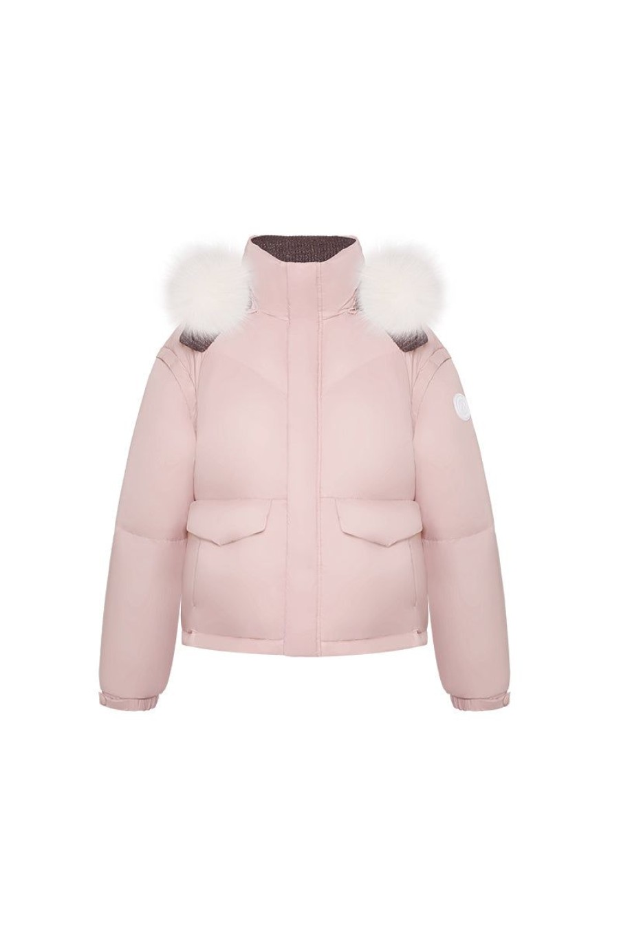 OZLANA Down Puffer Jackets | Turnover Knit Multi-Weardown Jacket(Pink + Coffee Color)