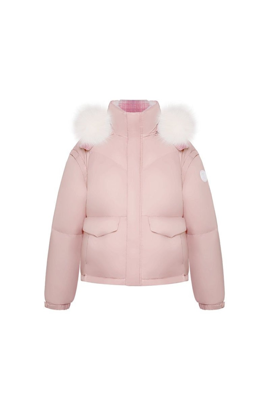 OZLANA Down Puffer Jackets | Turnover Multi-Wear Plaid Down Jacket(Pink+Pink Check)