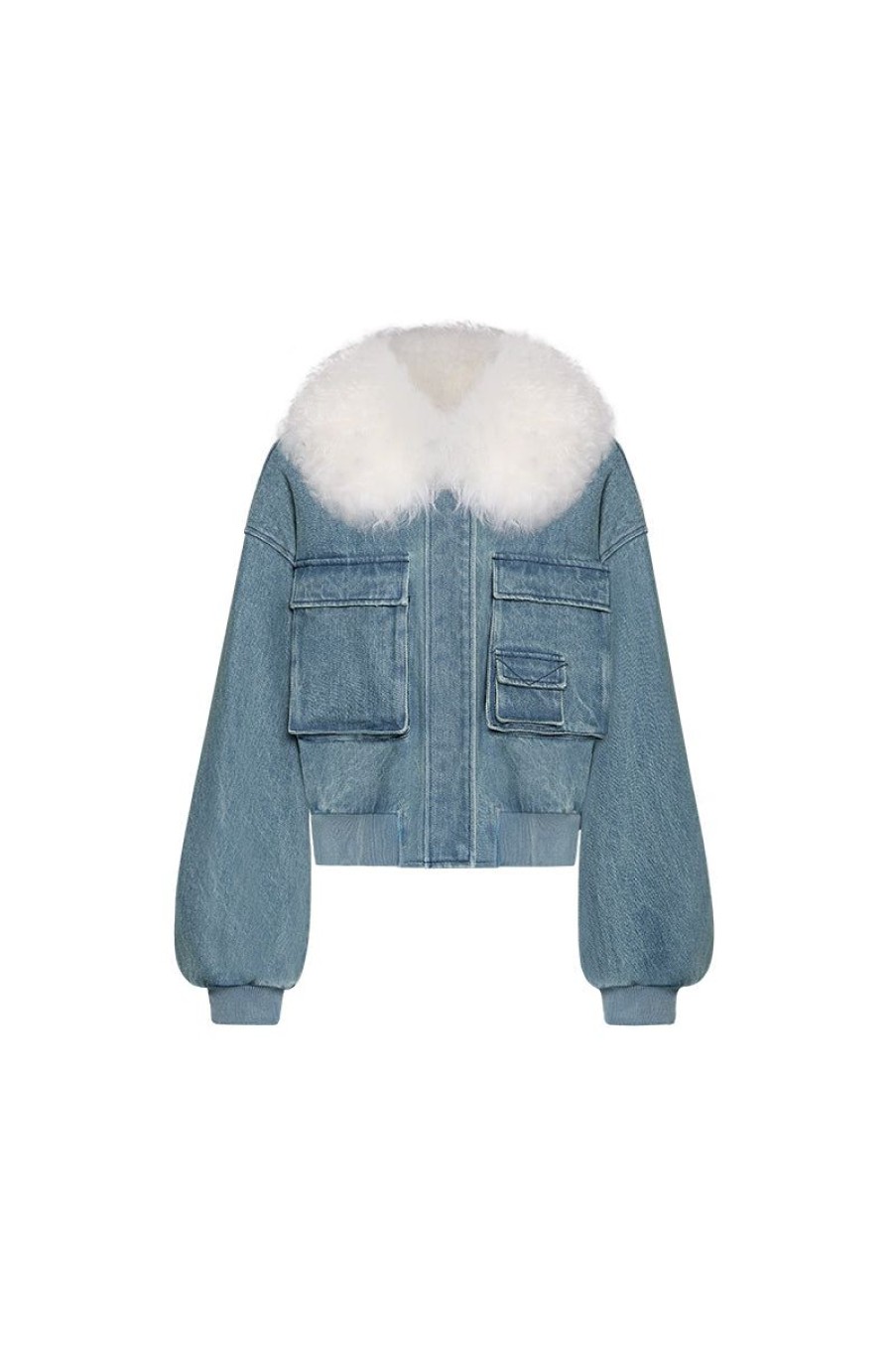 OZLANA Classic & Designer Parkas | Blue Short Denim Parka