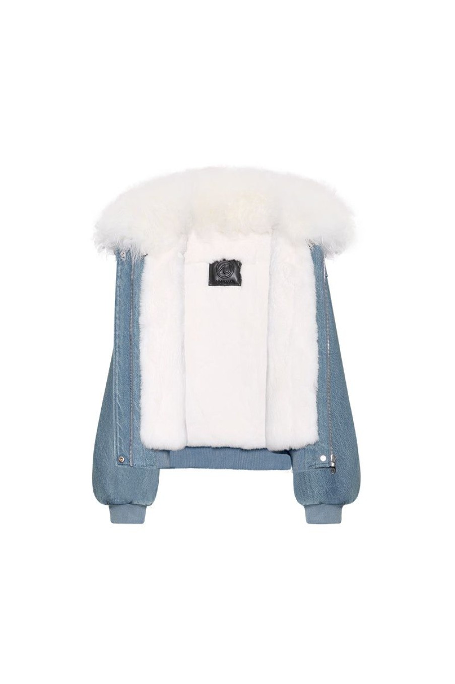 OZLANA Classic & Designer Parkas | Blue Short Denim Parka